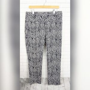 Loft Blue Cream Botanical Print Curvy Ankle Pants